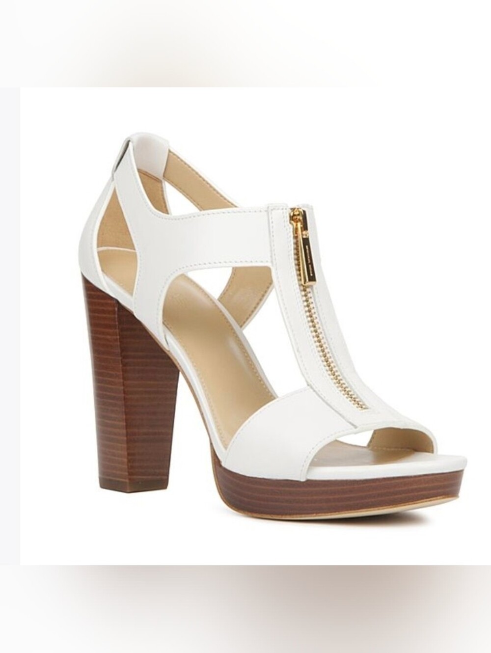 Michael Kors Berkley Leather Block-Heel Sandal, US 10M, White
